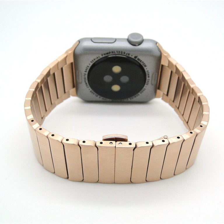Solid Stainless Steel Link Bracelet Watch Strap for Apple Watch Series 8 7 41mm / Series 6 SE / SE(2022) 5 4 40mm / Series 3 2 1 38mm - Rose Gold Color - UNIQBUY