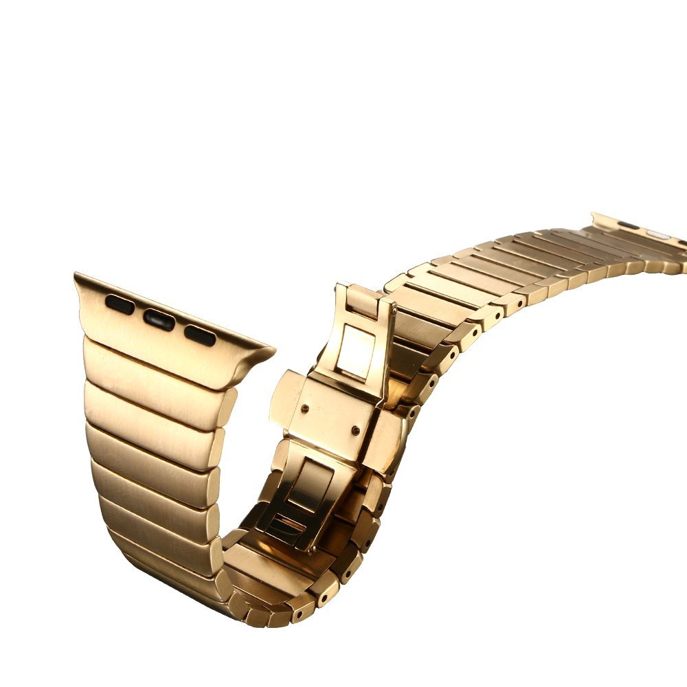 Solid Stainless Steel Link Bracelet Watch Strap for Apple Watch Series 8 7 41mm / Series 6 SE / SE(2022) 5 4 40mm / Series 3 2 1 38mm - Rose Gold Color - UNIQBUY