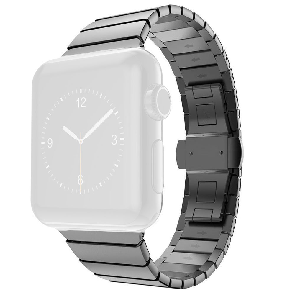 Stainless Steel Link Chain Watch Strap with Butterfly Buckle for Apple Watch Series 8 45mm / Ultra 49mm / 7 45mm / Series / 6 SE / SE (2022) / 5 / 4 44mm / Series 3 / 2 / 1 42mm - Black - UNIQBUY