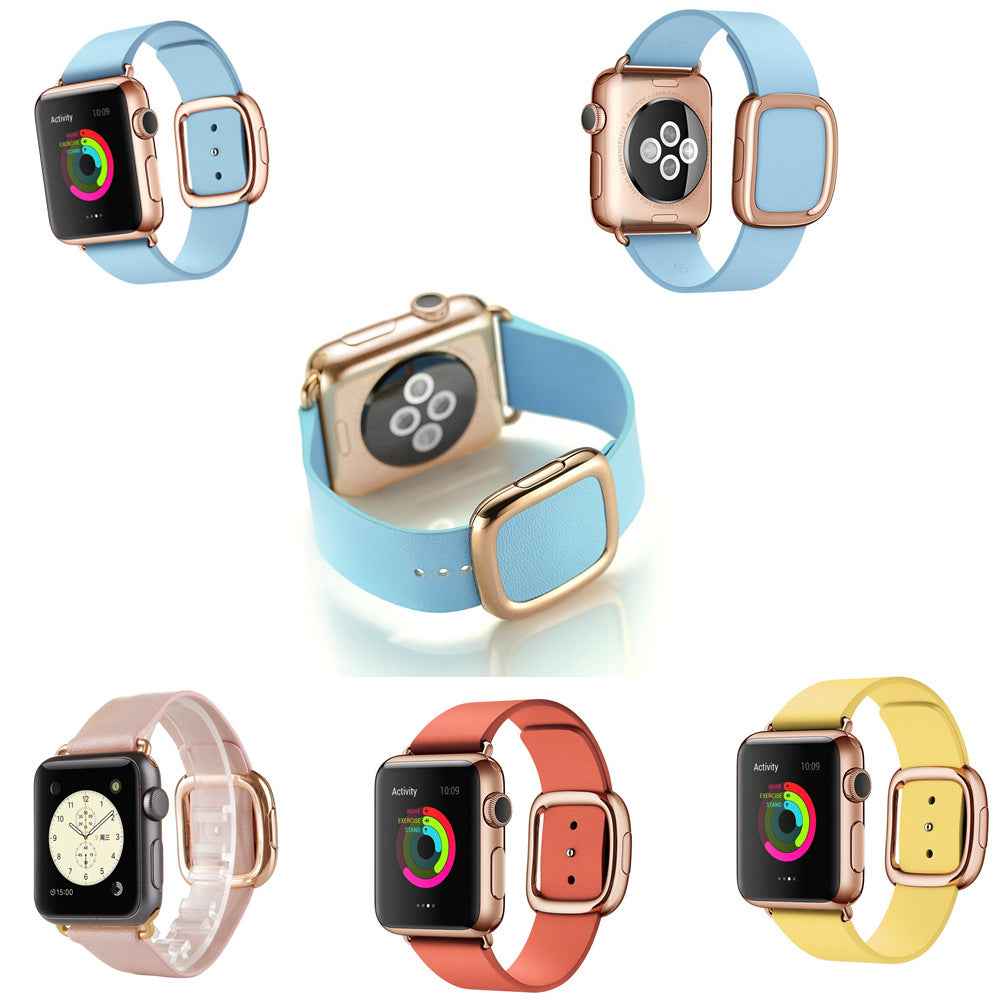 Genuine Leather Watchband Strap with Magnetic Buckle for Apple Watch Series 8 / 7 41mm / Series 6 SE / SE(2022) / 5 / 4 40mm / Series 3 / 2 / 1 38mm - Baby Blue