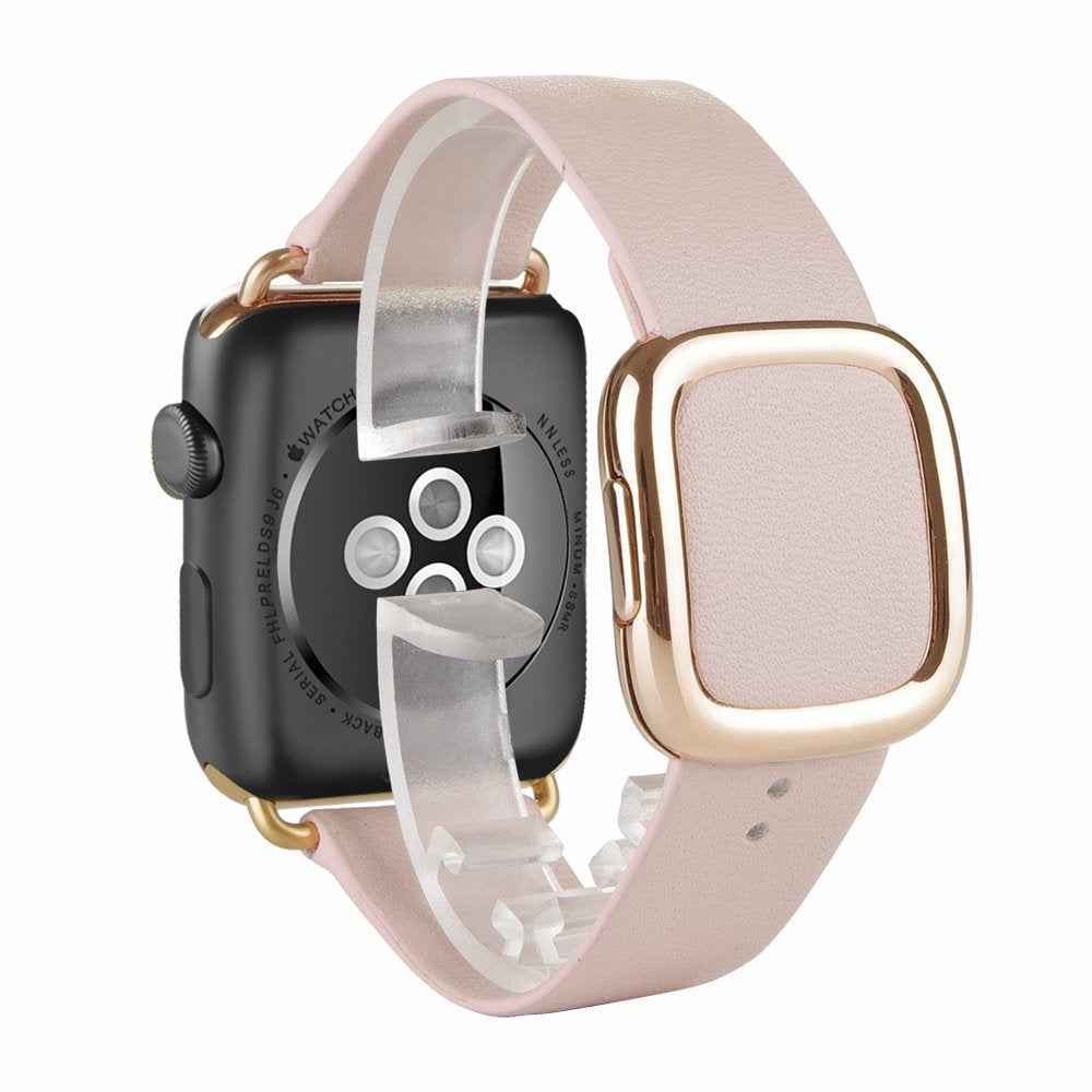Modern Style Genuine Leather Watchband with Magnetic Buckle for Apple Watch Series 8 45mm / Ultra 49mm / 7 45mm / Series 6 SE / SE (2022) / 5 4 44mm / Series 3 2 1 42mm - Pink