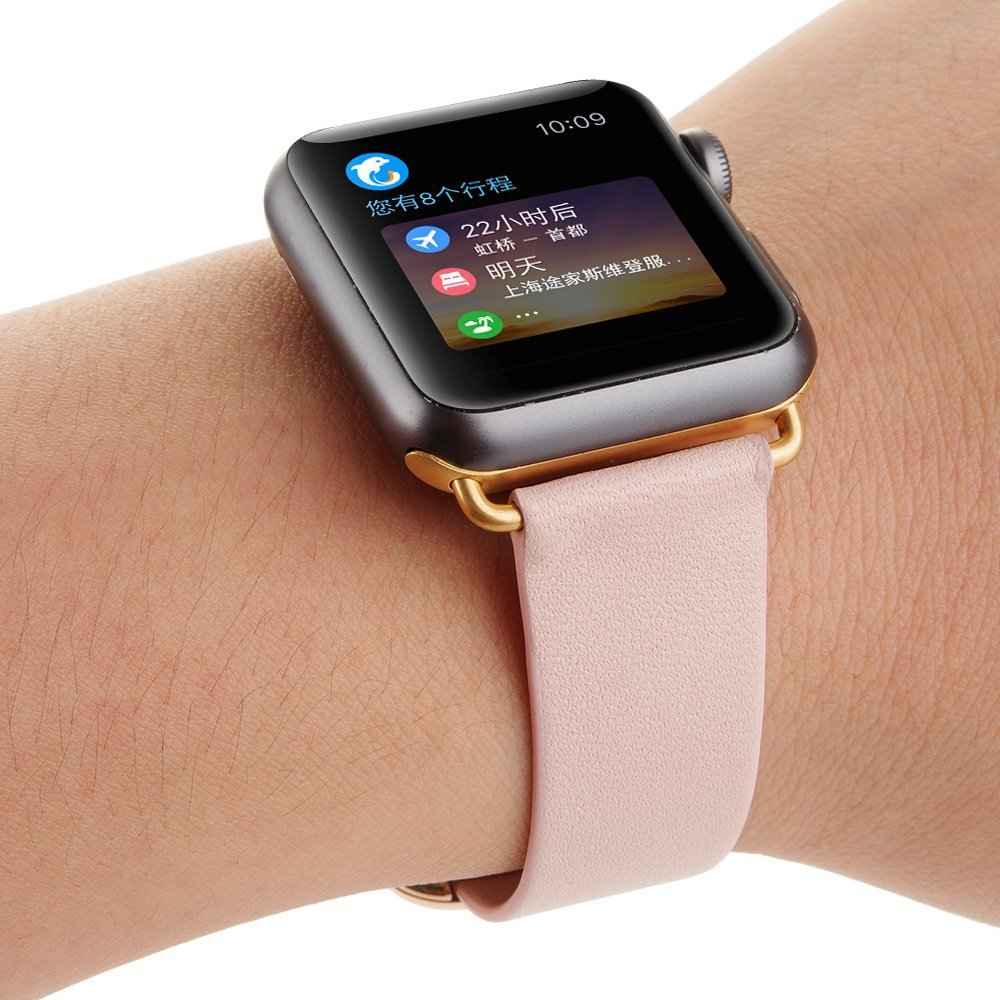 Modern Style Genuine Leather Watchband with Magnetic Buckle for Apple Watch Series 8 45mm / Ultra 49mm / 7 45mm / Series 6 SE / SE (2022) / 5 4 44mm / Series 3 2 1 42mm - Pink