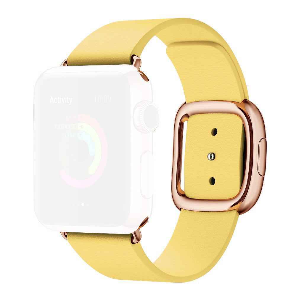 Modern Style Genuine Leather Watchband with Magnetic Buckle for Apple Watch Series 8 45mm / Ultra 49mm / 7 45mm / Series 6 SE / SE (2022) / 5 4 44mm / Series 3 2 1 42mm - Yellow
