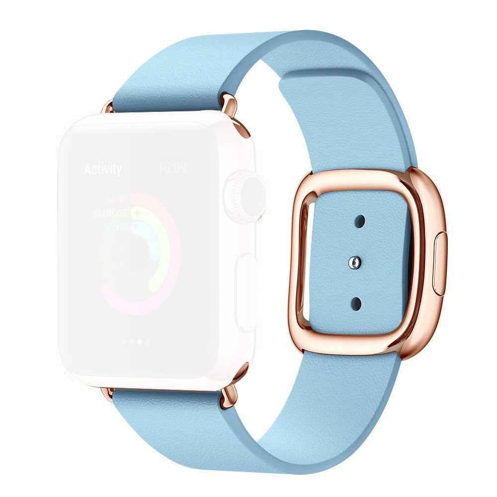 Modern Style Genuine Leather Watchband with Magnetic Buckle for Apple Watch Series 8 45mm / Ultra 49mm / 7 45mm / Series 6 SE / SE (2022) / 5 4 44mm / Series 3 2 1 42mm - Baby Blue