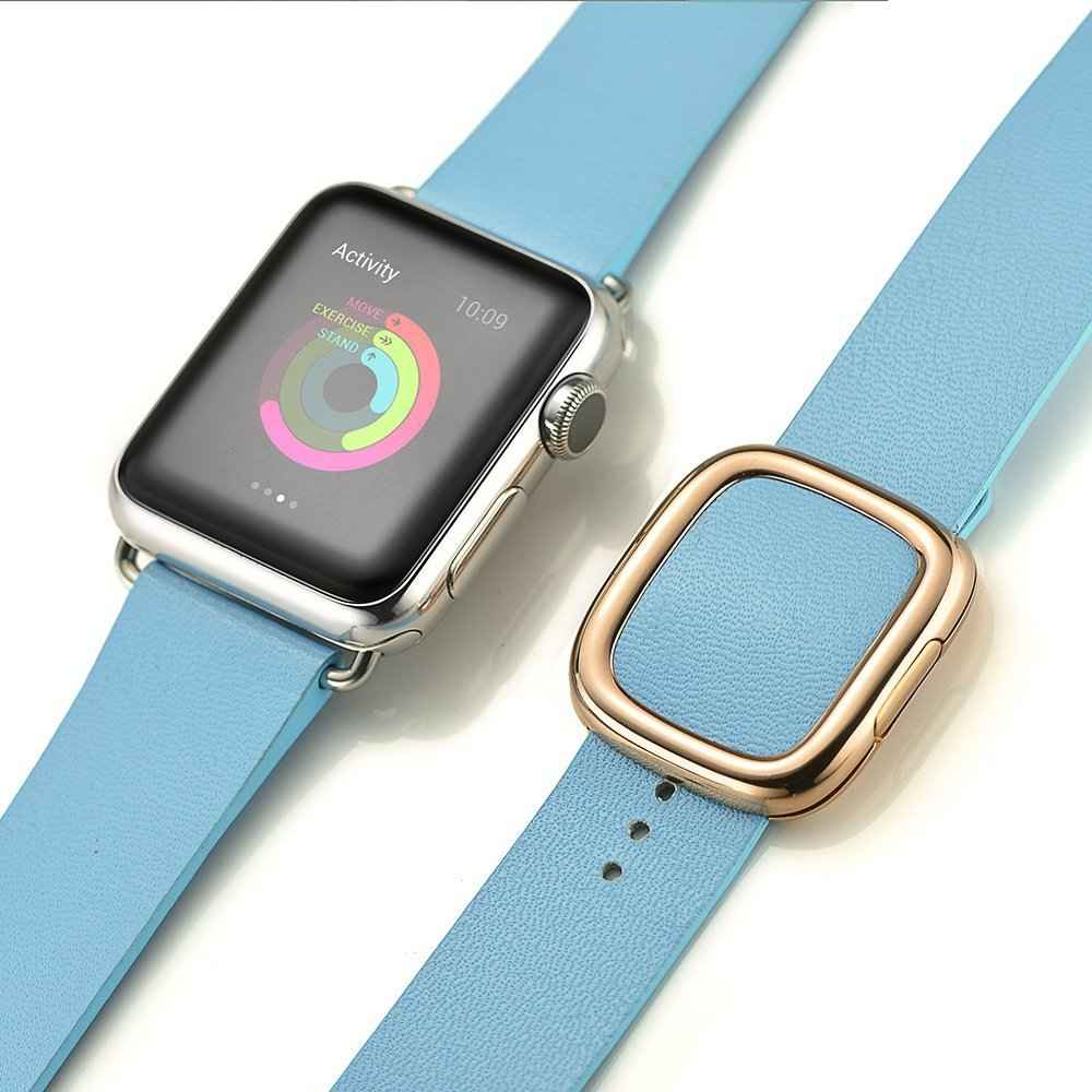 Modern Style Genuine Leather Watchband with Magnetic Buckle for Apple Watch Series 8 45mm / Ultra 49mm / 7 45mm / Series 6 SE / SE (2022) / 5 4 44mm / Series 3 2 1 42mm - Baby Blue