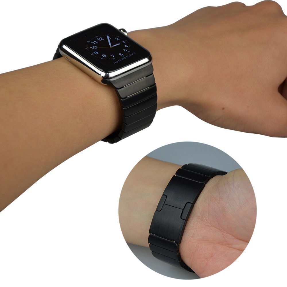 1:1 Scale Link Bracelet Stainless Steel Band for Apple Watch Series 8 45mm / Ultra 49mm / 7 45mm / Series / 6 SE / SE (2022) / 5 / 4 44mm / Series 3 / 2 / 1 42mm - Black - UNIQBUY