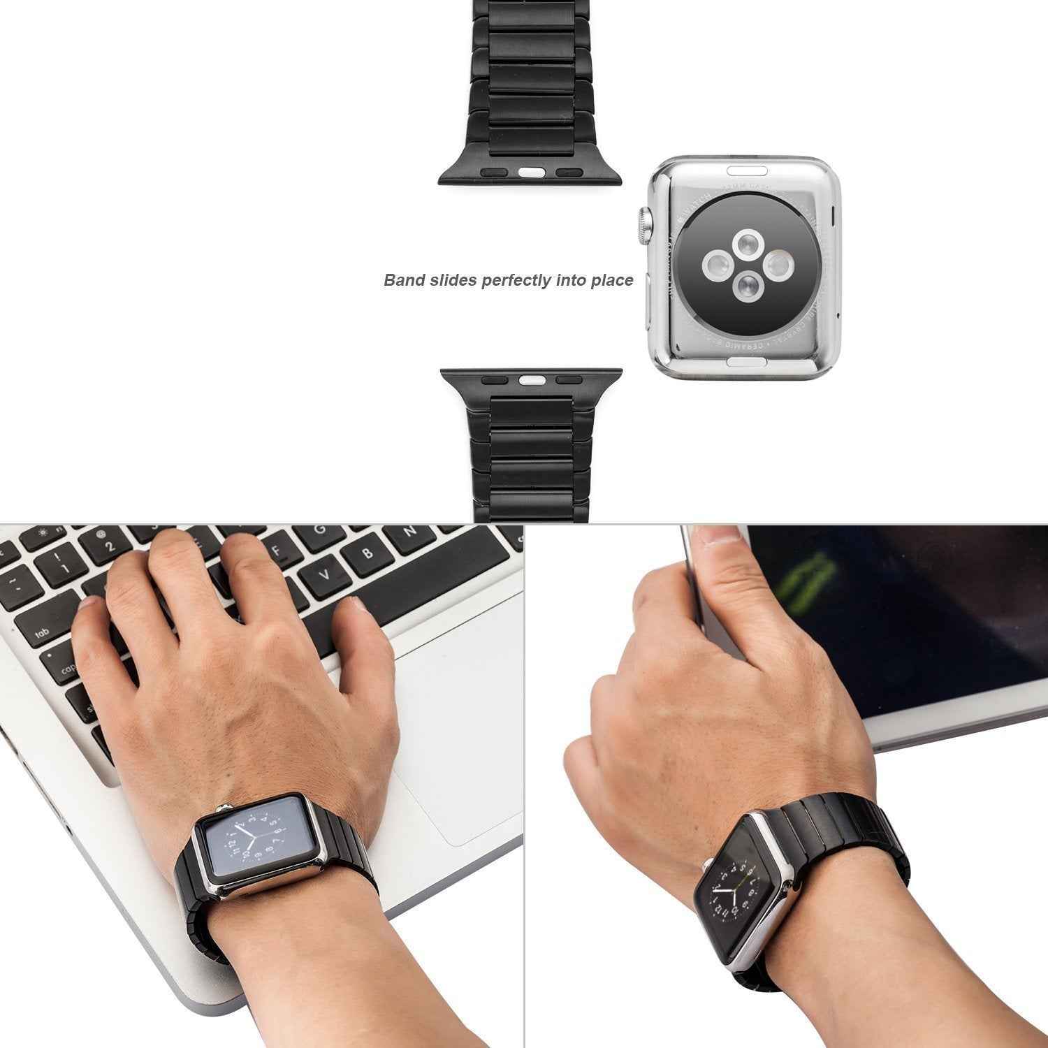 For Apple Watch Series 7 / 8 41mm / 6 / SE / SE (2022) / 5 / 4 40mm / Series 3 2 1 38mm Watch Band Stainless Steel Bracelet Strap - Starlight