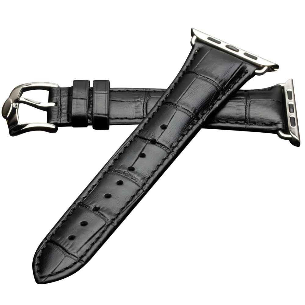 QIALINO for Apple Watch Series 8 7 41mm / Series 6 SE / SE(2022) 5 4 40mm / Series 3 2 1 38mm Crocodile Texture Genuine Leather Wrist Strap - Black