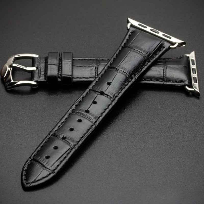 QIALINO for Apple Watch Series 8 7 41mm / Series 6 SE / SE(2022) 5 4 40mm / Series 3 2 1 38mm Crocodile Texture Genuine Leather Wrist Strap - Black
