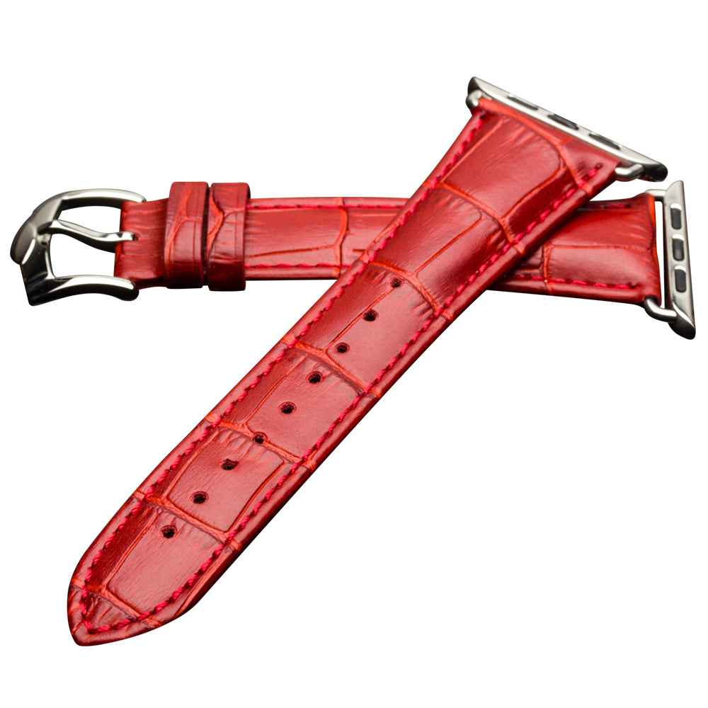QIALINO for Apple Watch Series 8 7 41mm / Series 6 SE / SE(2022) 5 4 40mm / Series 3 2 1 38mm Crocodile Texture Genuine Leather Wrist Strap - Red