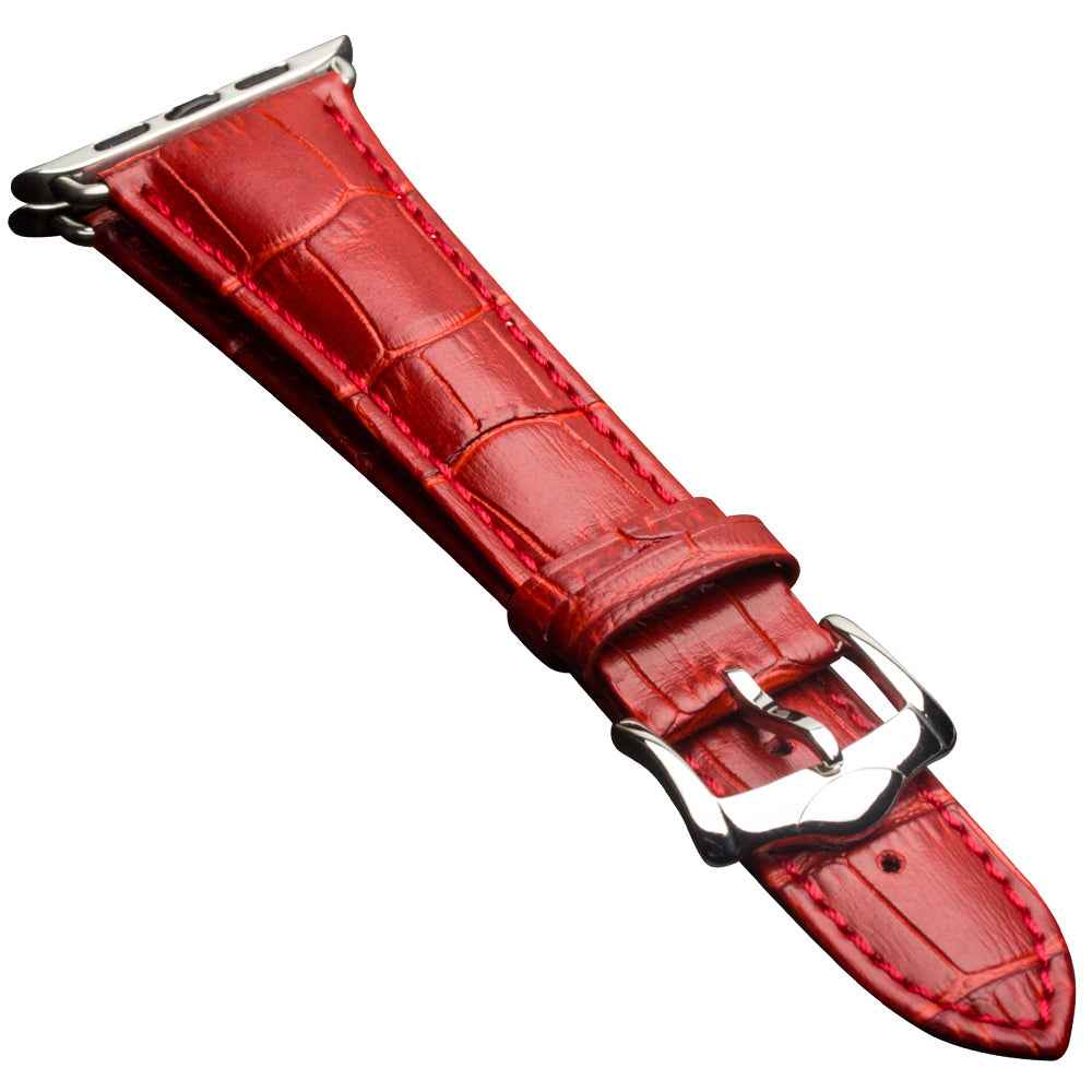 QIALINO for Apple Watch Series 8 7 41mm / Series 6 SE / SE(2022) 5 4 40mm / Series 3 2 1 38mm Crocodile Texture Genuine Leather Wrist Strap - Red