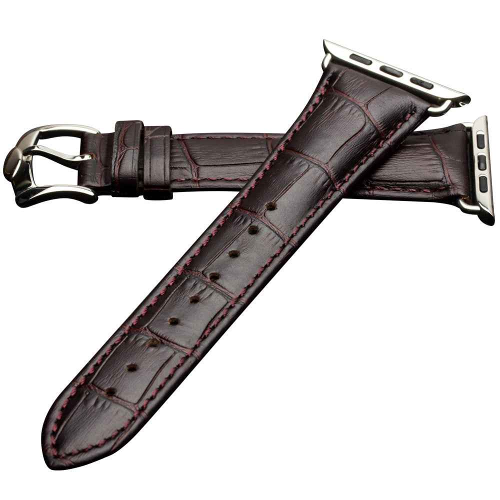 QIALINO for Apple Watch Series 8 7 41mm / Series 6 SE / SE(2022) 5 4 40mm / Series 3 2 1 38mm Crocodile Texture Genuine Leather Wrist Strap - Coffee