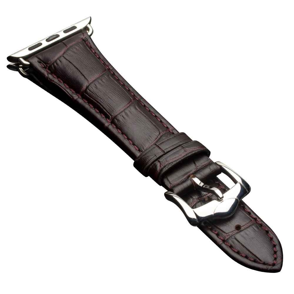 QIALINO for Apple Watch Series 8 7 41mm / Series 6 SE / SE(2022) 5 4 40mm / Series 3 2 1 38mm Crocodile Texture Genuine Leather Wrist Strap - Coffee