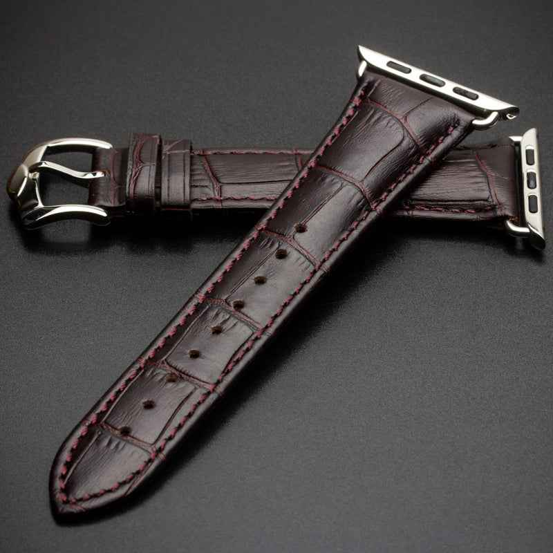 QIALINO for Apple Watch Series 8 7 41mm / Series 6 SE / SE(2022) 5 4 40mm / Series 3 2 1 38mm Crocodile Texture Genuine Leather Wrist Strap - Coffee