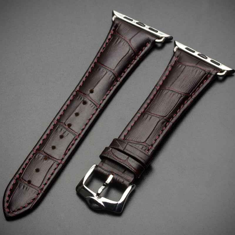 QIALINO for Apple Watch Series 8 7 41mm / Series 6 SE / SE(2022) 5 4 40mm / Series 3 2 1 38mm Crocodile Texture Genuine Leather Wrist Strap - Coffee