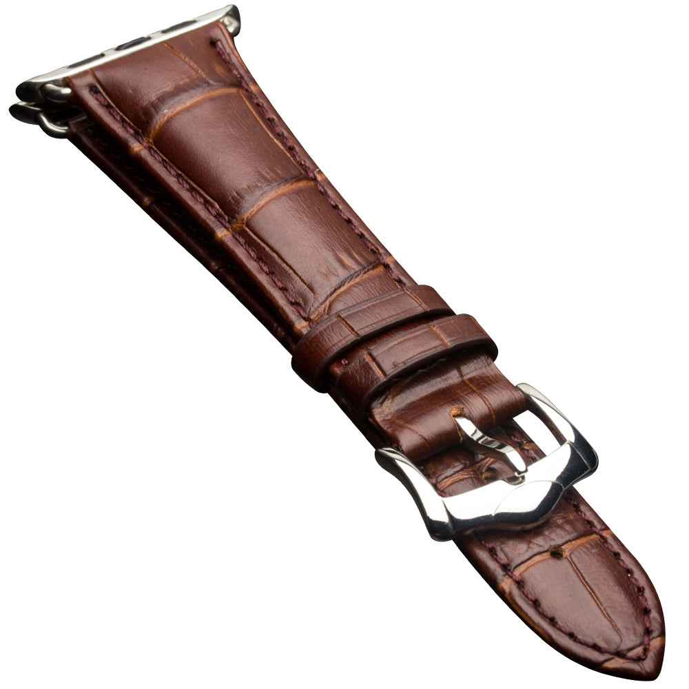 QIALINO for Apple Watch Series 8 7 41mm / Series 6 SE / SE(2022) 5 4 40mm / Series 3 2 1 38mm Crocodile Texture Genuine Leather Wrist Strap - Brown
