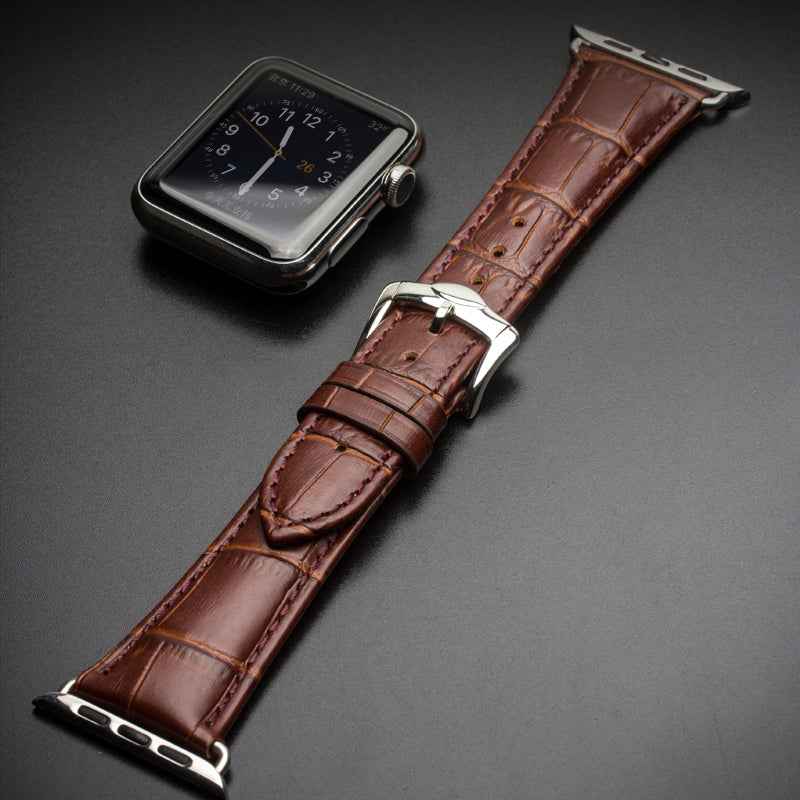 QIALINO for Apple Watch Series 8 7 41mm / Series 6 SE / SE(2022) 5 4 40mm / Series 3 2 1 38mm Crocodile Texture Genuine Leather Wrist Strap - Brown