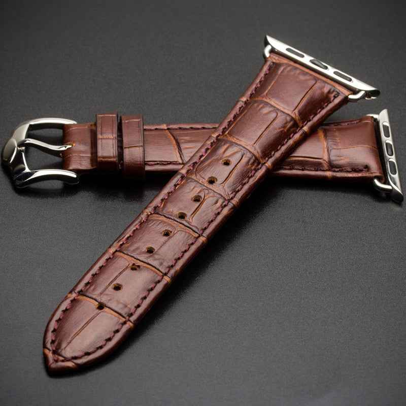 QIALINO for Apple Watch Series 8 7 41mm / Series 6 SE / SE(2022) 5 4 40mm / Series 3 2 1 38mm Crocodile Texture Genuine Leather Wrist Strap - Brown
