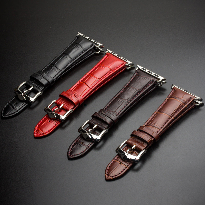 QIALINO for Apple Watch Series 8 7 41mm / Series 6 SE / SE(2022) 5 4 40mm / Series 3 2 1 38mm Crocodile Texture Genuine Leather Wrist Strap - Brown - UNIQBUY