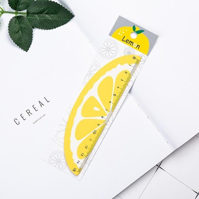 Cartoon Fruit Wooden Straight Ruler Measure Drawing Stationery School Office Supply Gift, Length:15cm (Lemon)