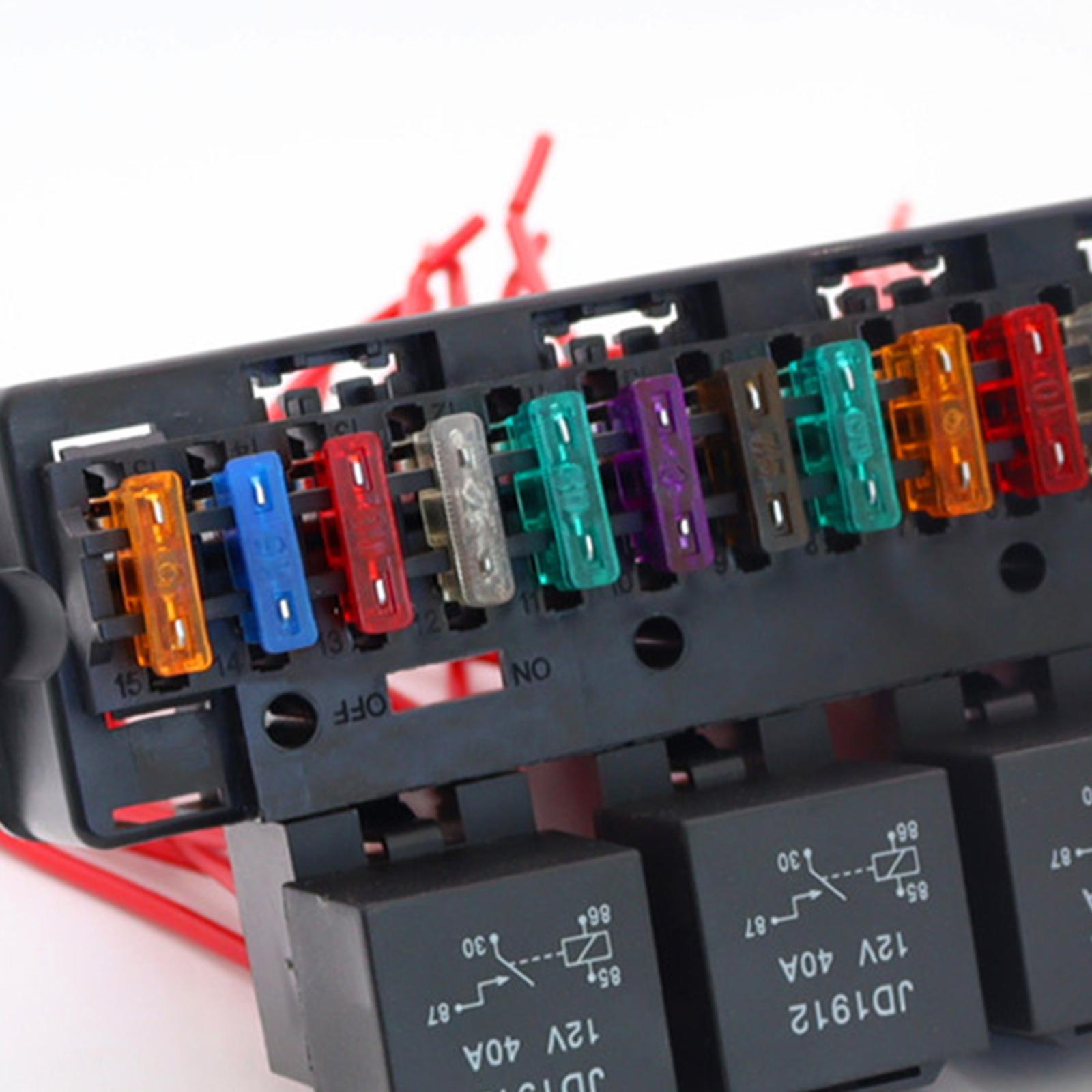 15-Way Car Fuse Box Block Holder Harness Assembly Wiring Fit for Automotive