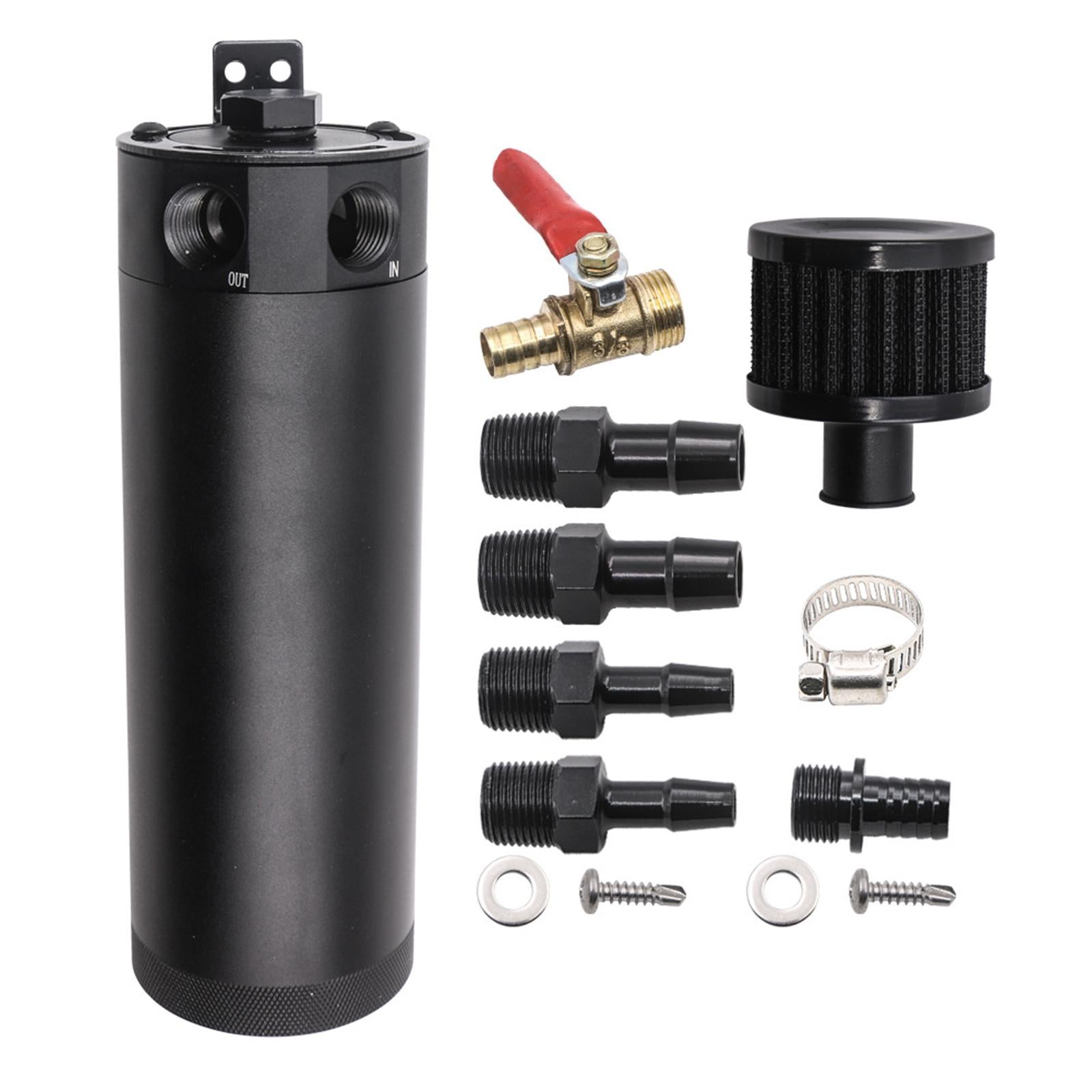 13Pcs Universal Oil Catch Can Kit 2 Port Black Reservoir Breather Filter