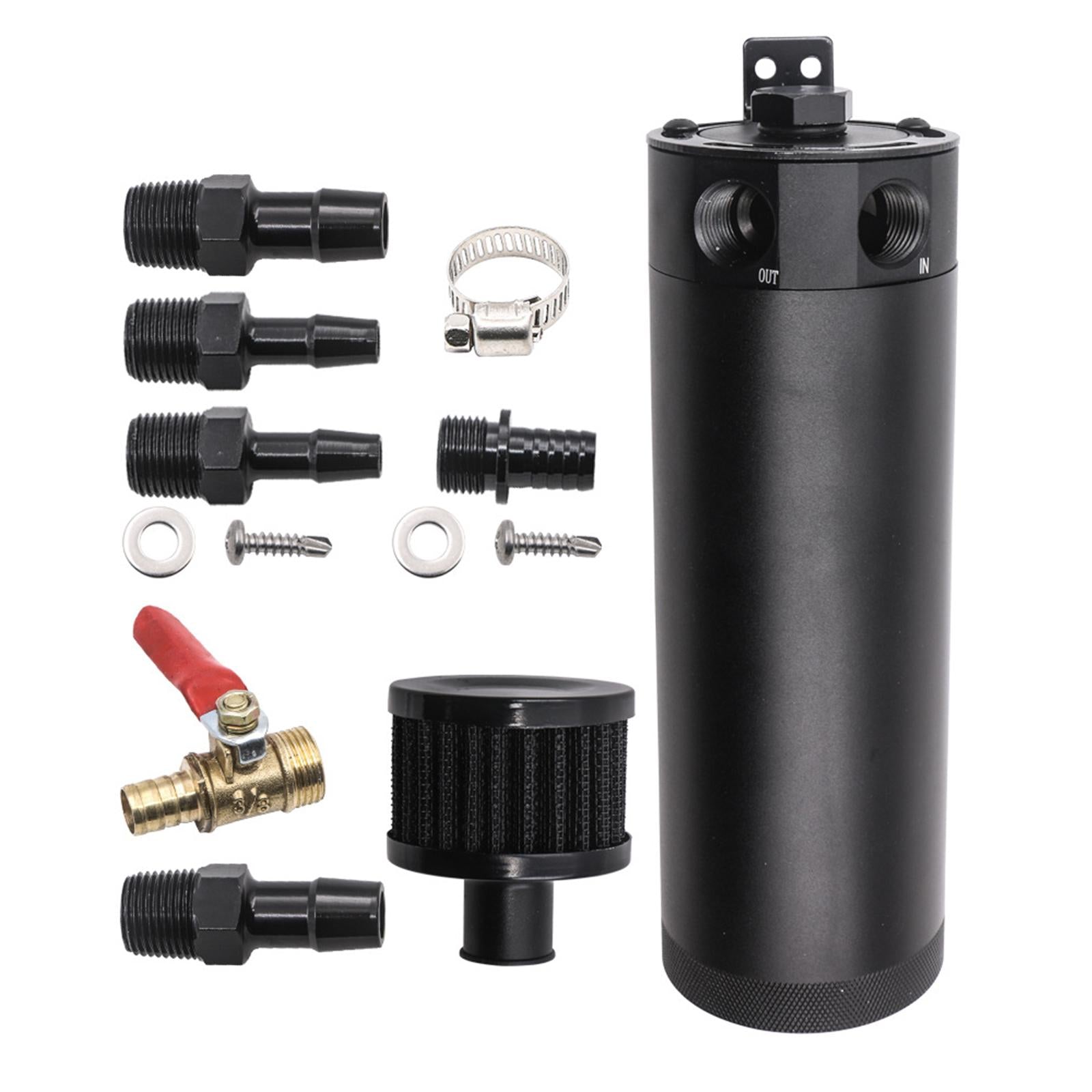 13Pcs Universal Oil Catch Can Kit 2 Port Black Reservoir Breather Filter