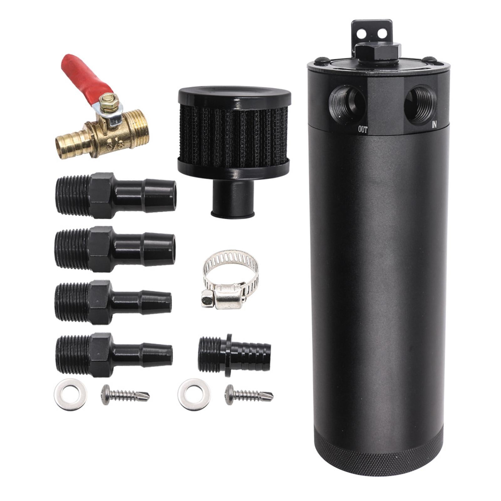 13Pcs Universal Oil Catch Can Kit 2 Port Black Reservoir Breather Filter