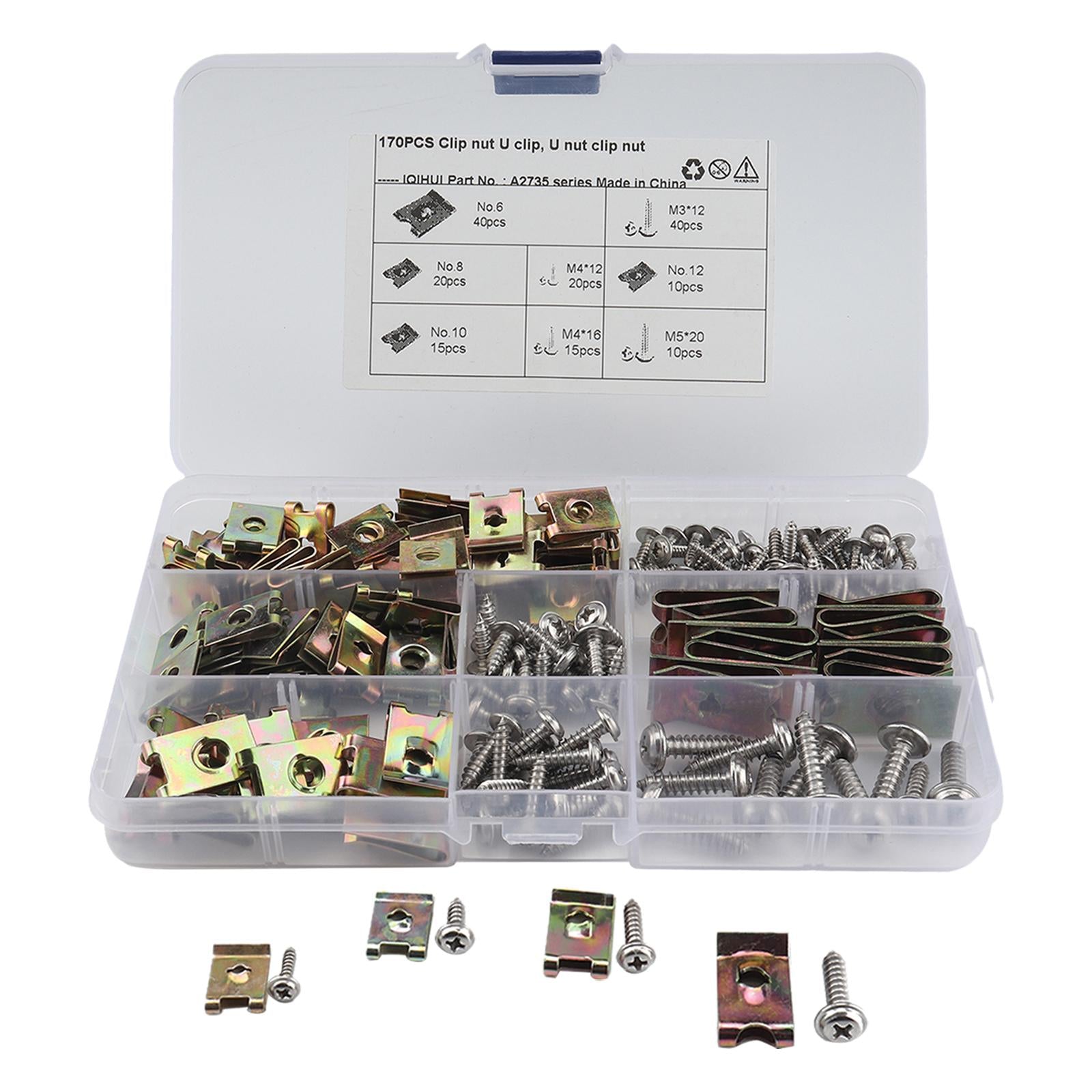170Pcs U Type Clips Nuts and Screws Kit for Automobile Motorcycle