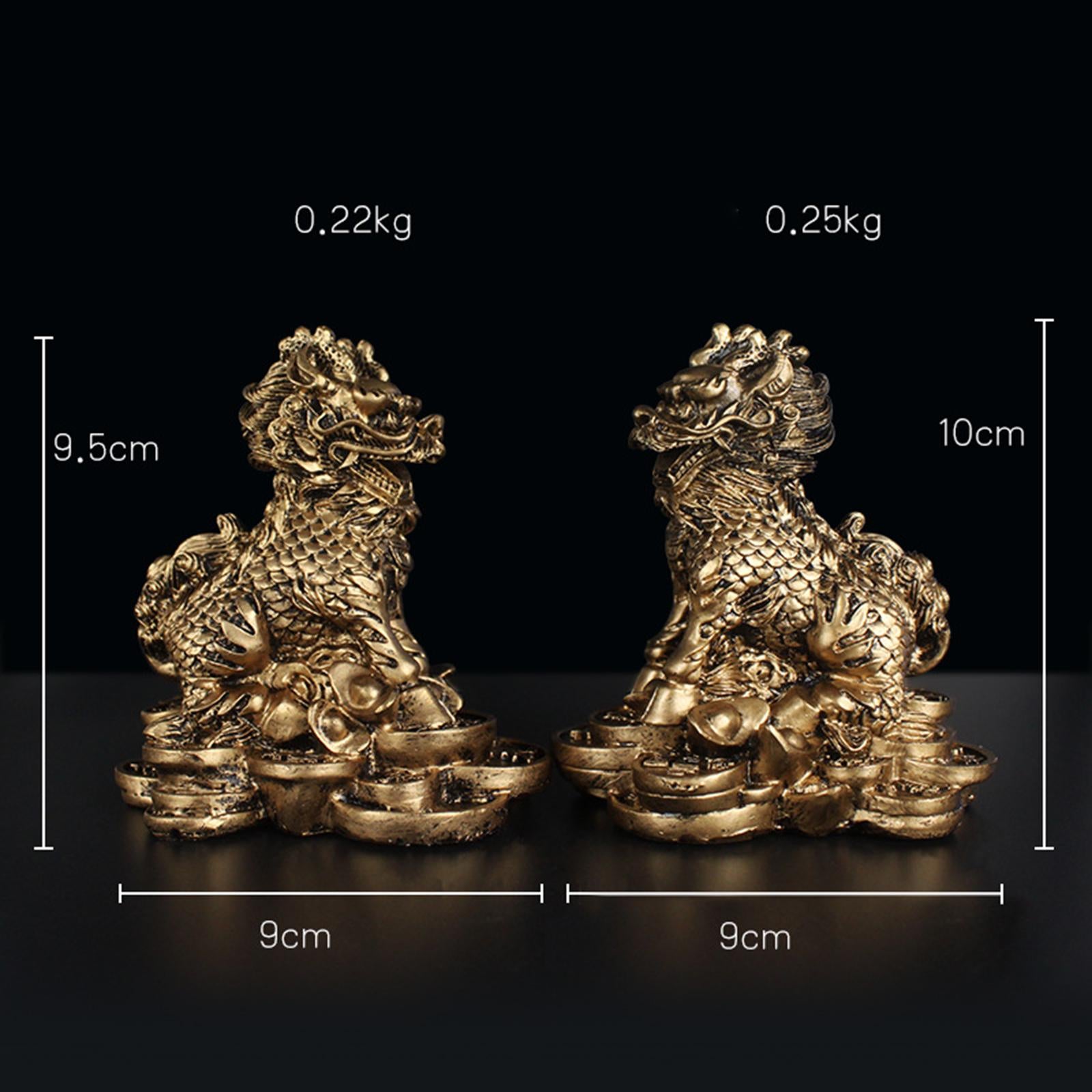 1 Pair Chinese Copper Fengshui Kylin Chi-lin Qilin God Beast Statue for Home Copper 9x9.5cm