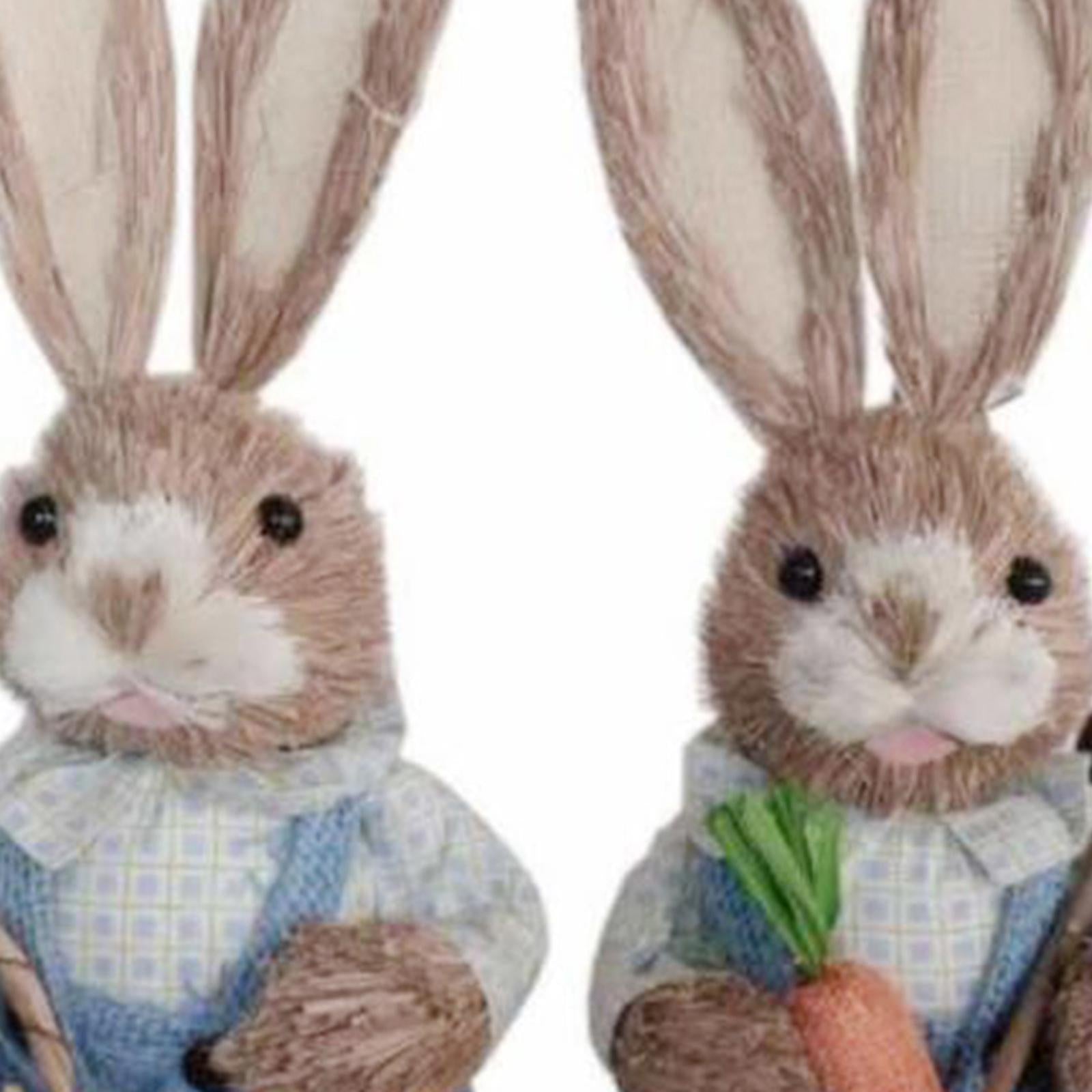 1 Pair Straw Easter Rabbit Decoration Bunny Figurines for Holiday Blue