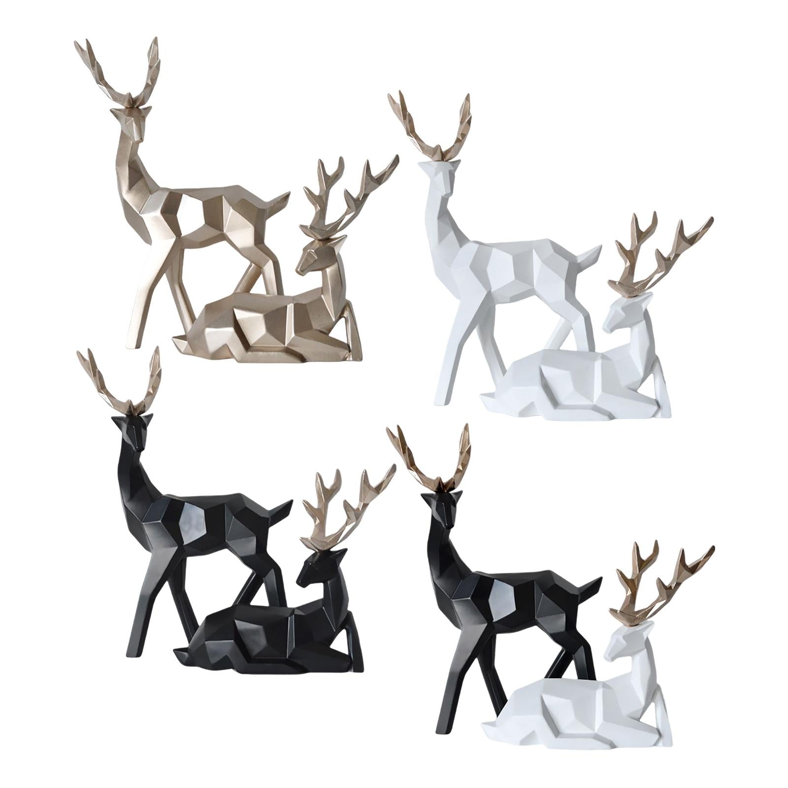 1 Pair Geometric Deer Statue Resin Elk Sculpture for Porch Decor Golden