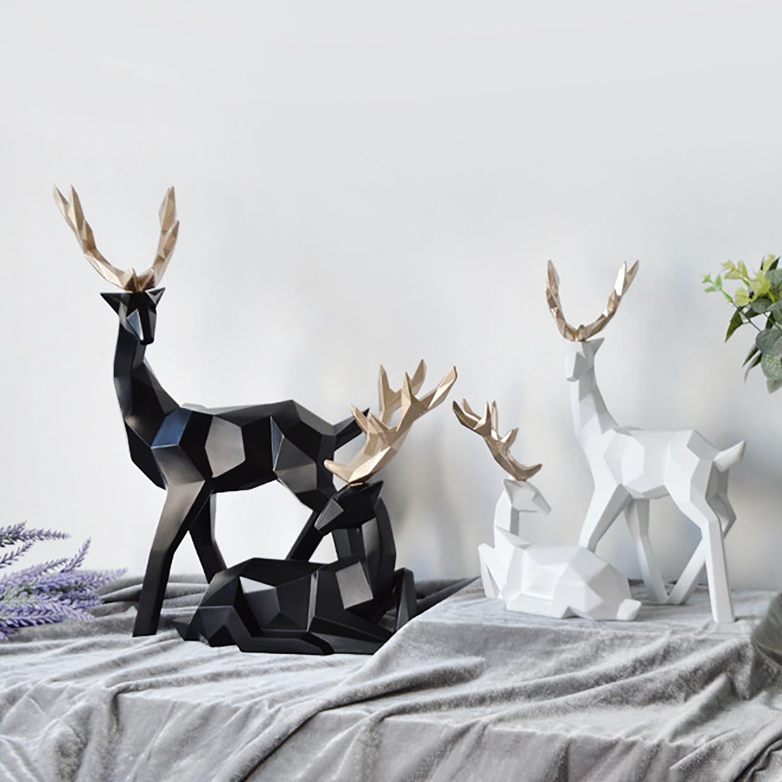 1 Pair Geometric Deer Statue Resin Elk Sculpture for Porch Decor White