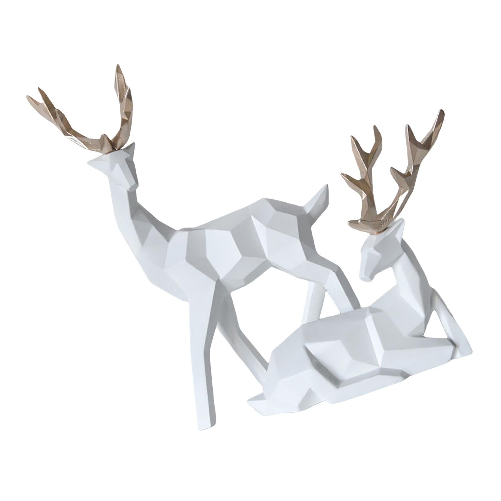 1 Pair Geometric Deer Statue Resin Elk Sculpture for Porch Decor White