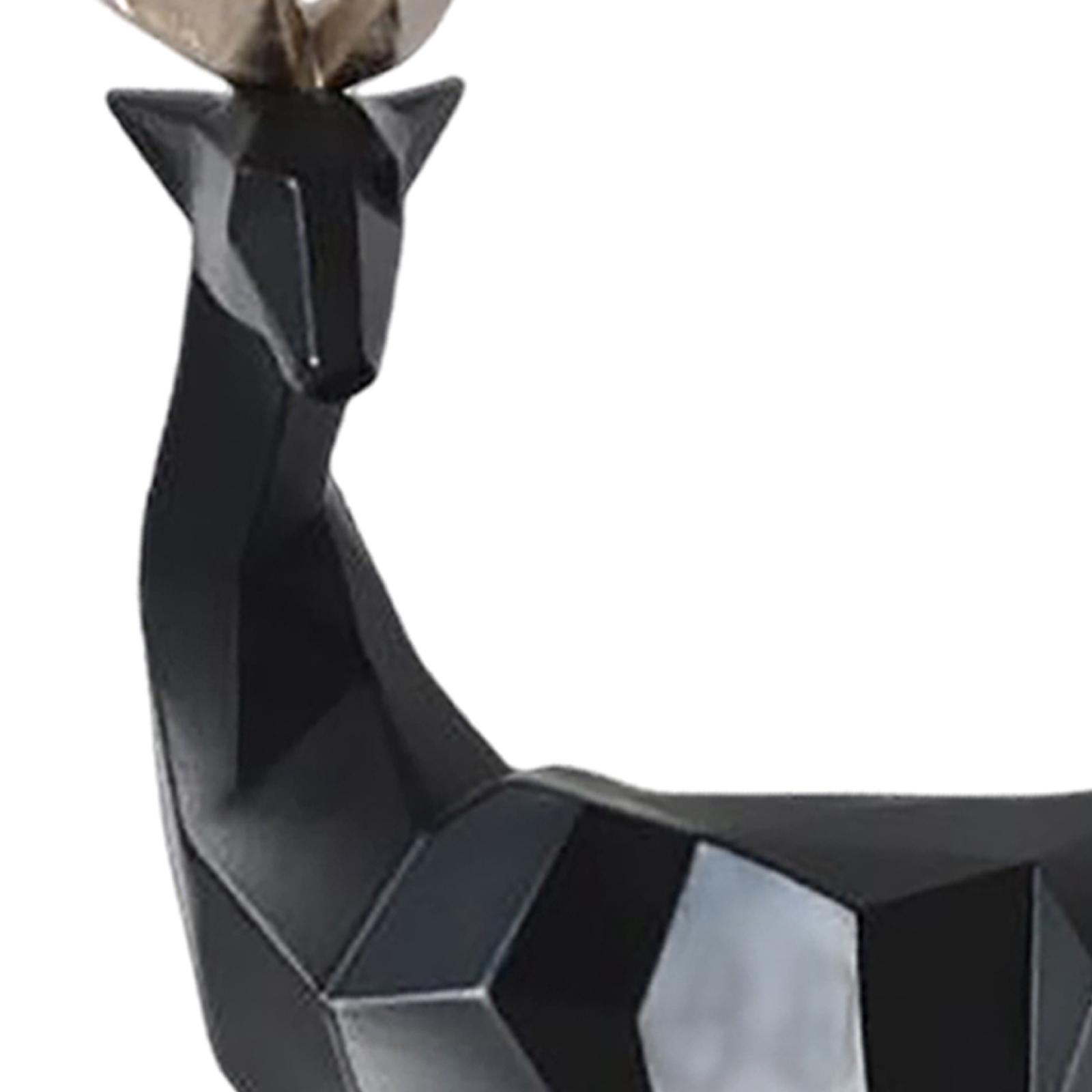 1 Pair Geometric Deer Statue Resin Elk Sculpture for Porch Decor Black