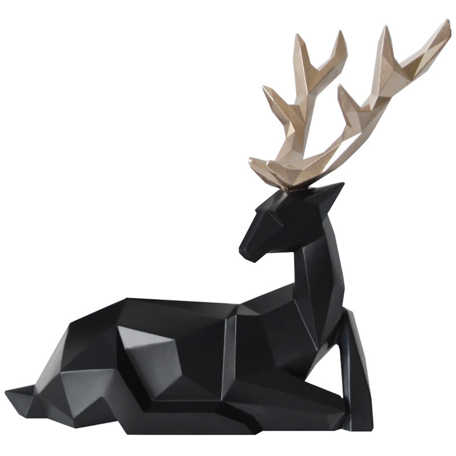 1 Pair Geometric Deer Statue Resin Elk Sculpture for Porch Decor Black