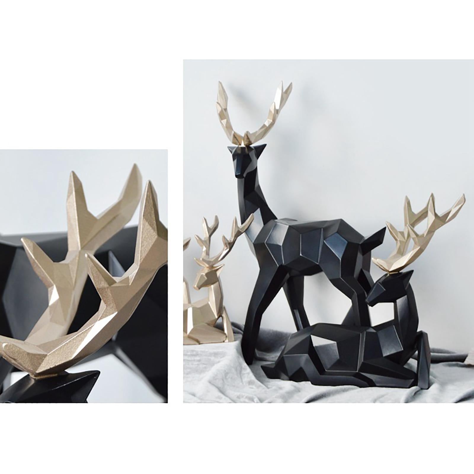 1 Pair Geometric Deer Statue Resin Elk Sculpture for Porch Decor Black