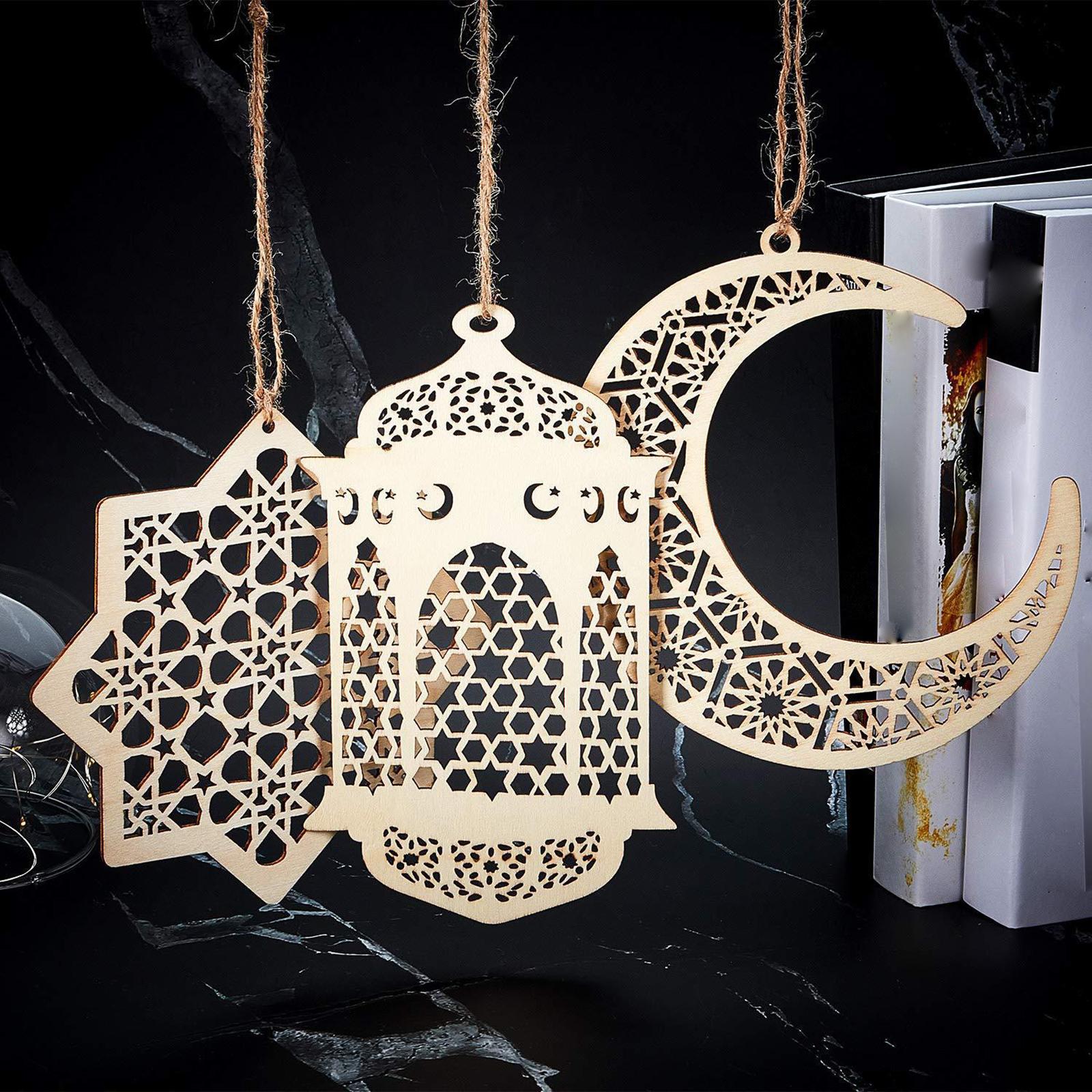 12x Wooden Eid Mubarak Ramadan Pendants Islam Muslim Hanging Table Ornaments