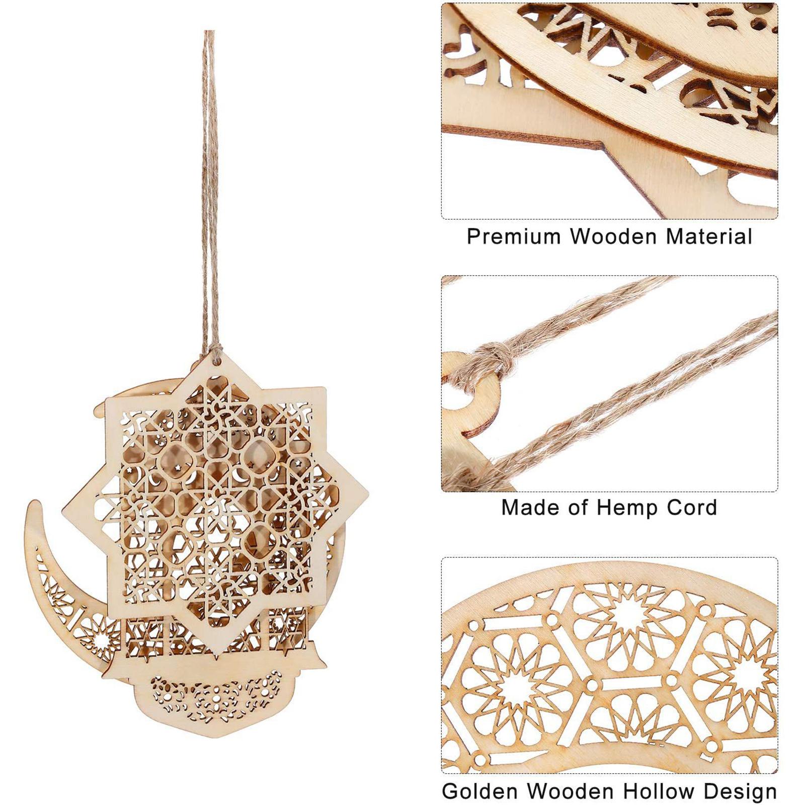 12x Wooden Eid Mubarak Ramadan Pendants Islam Muslim Hanging Table Ornaments