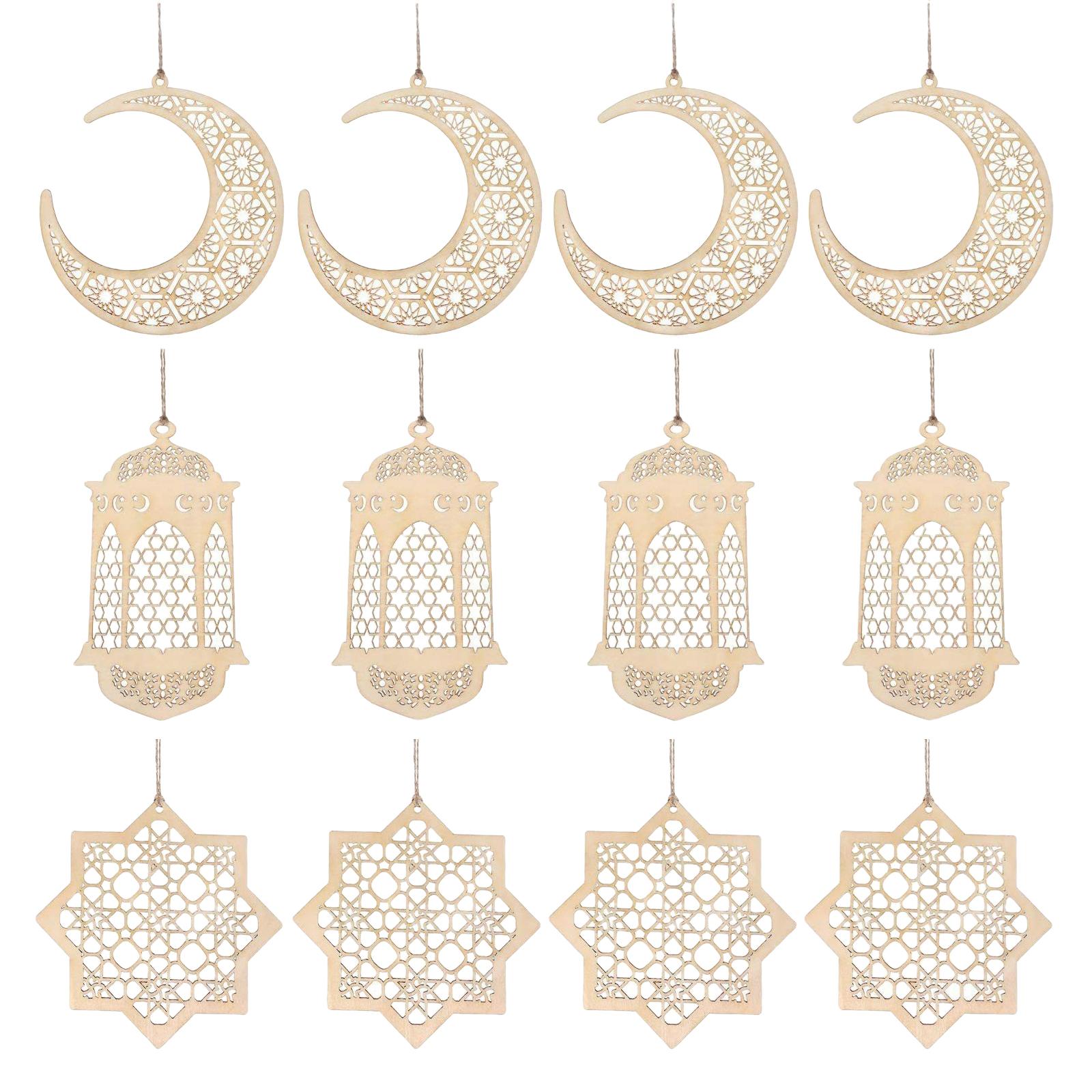 12x Wooden Eid Mubarak Ramadan Pendants Islam Muslim Hanging Table Ornaments