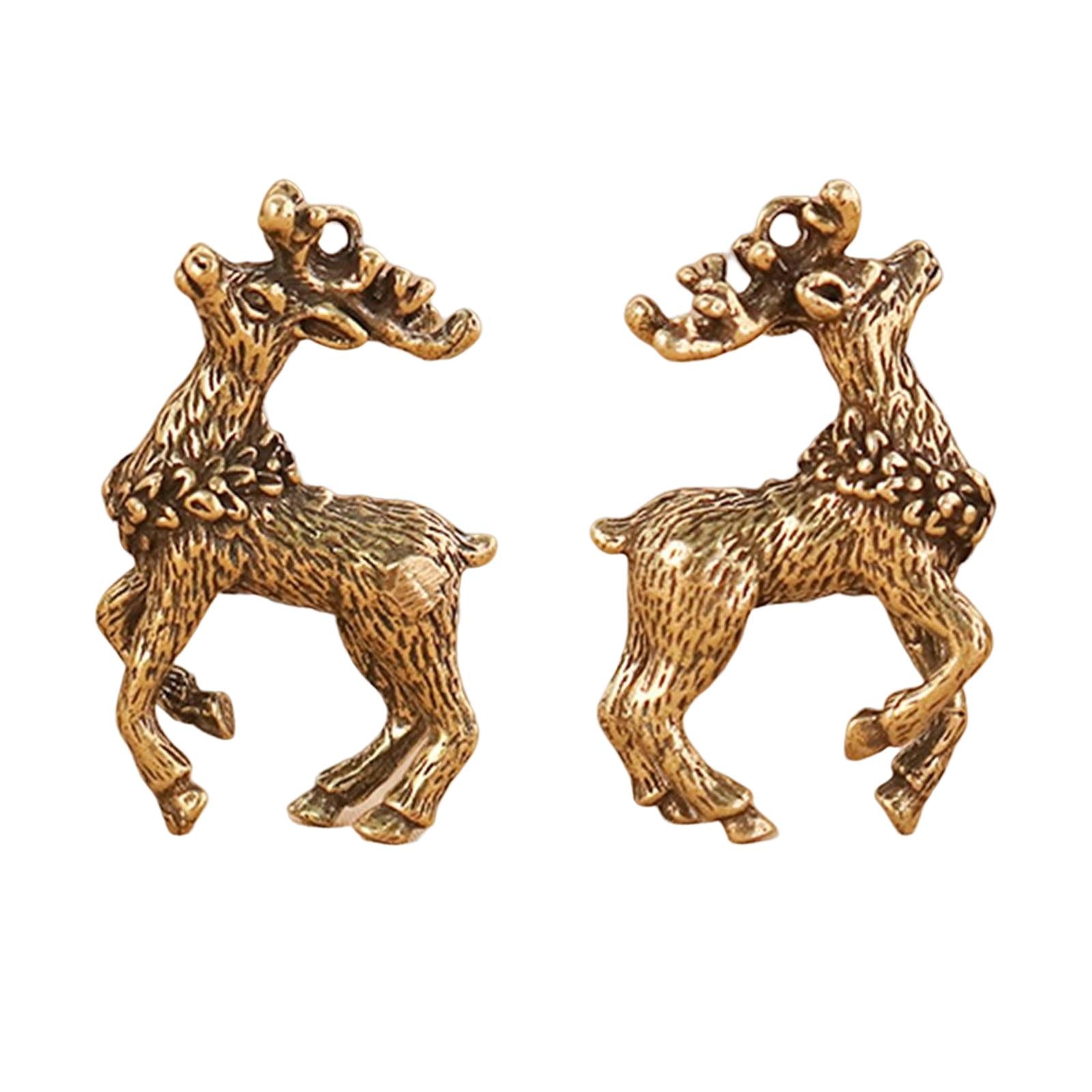 1Pair Antique Style Brass Pendants Jewelry Making DIY Craft Sika Deer Charms