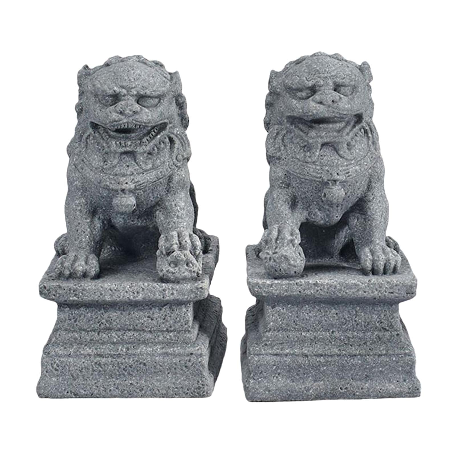 1 Pair Chinese Style Lions Statues Garden Sculptures for Outdoor Pathway