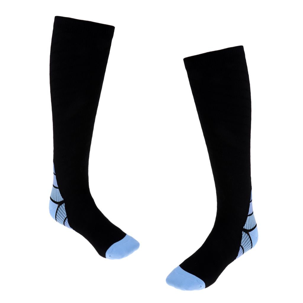 1 Pair Compression Socks for Running Cycling Travel Flight S and M, Blue
