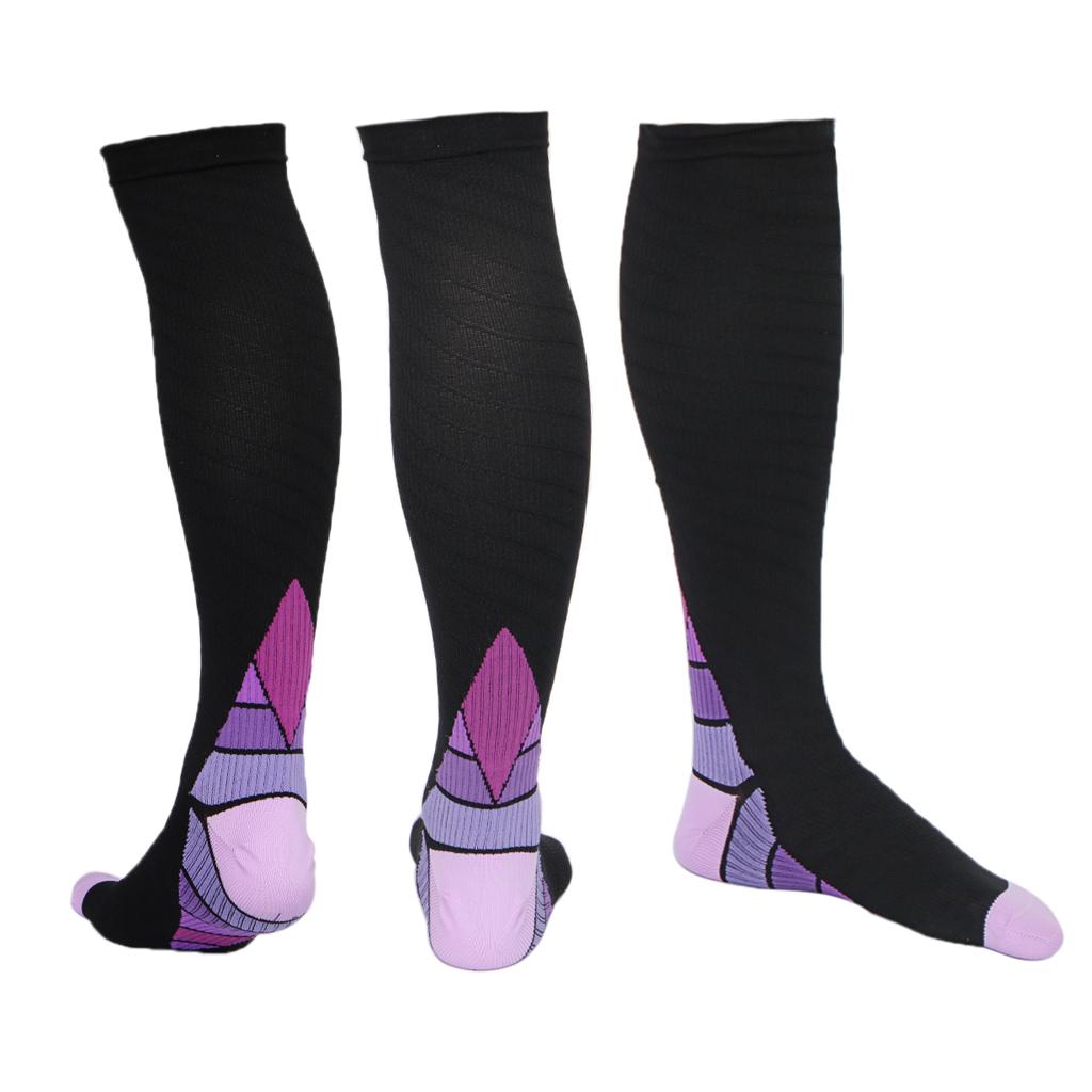 1 Pair Compression Socks for Running Cycling Travel Flight S and M, Purple