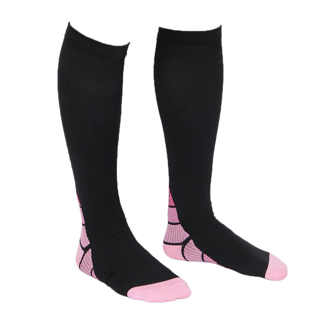 1 Pair Compression Socks for Running Cycling Travel Flight S and M, Pink