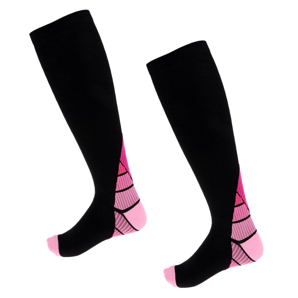 1 Pair Compression Socks for Running Cycling Travel Flight L and XL, Pink