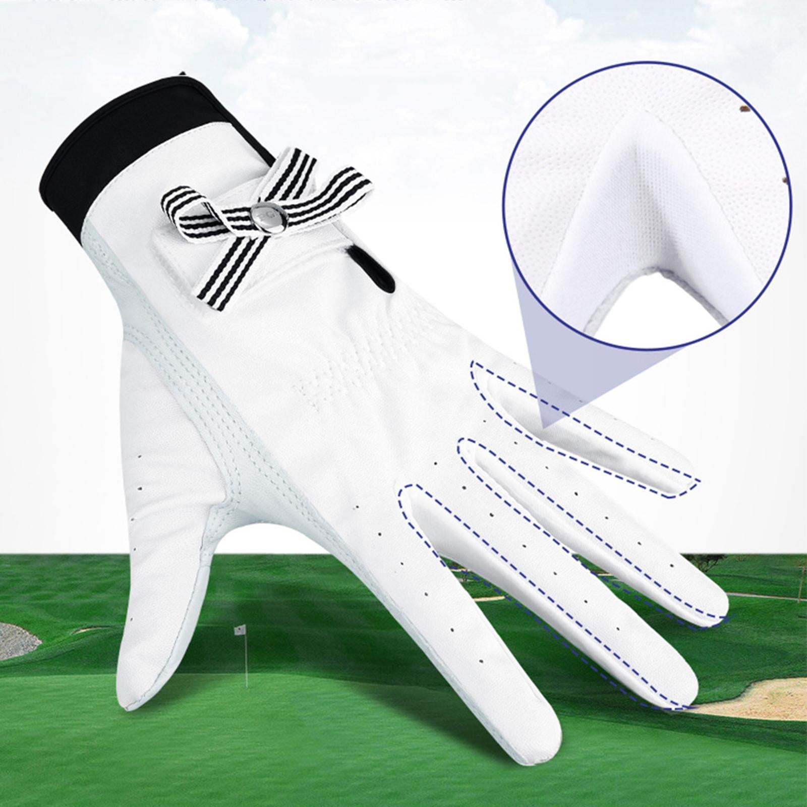 1 Pair Women Golf Gloves Bowknot Anti-Slip Ladies Gloves for Golfer 19 yards