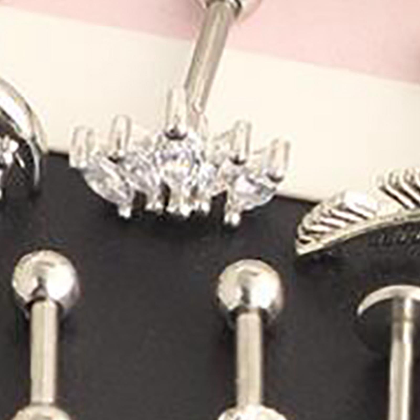17Pcs Stainless Steel Ear Earrings Piercing Jewelry Nose Rings Silver