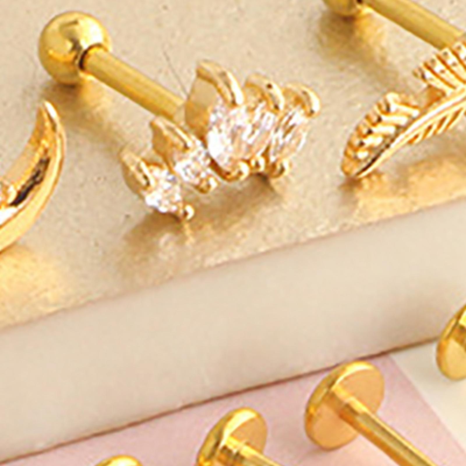 17Pcs Stainless Steel Ear Earrings Piercing Jewelry Nose Rings Gold
