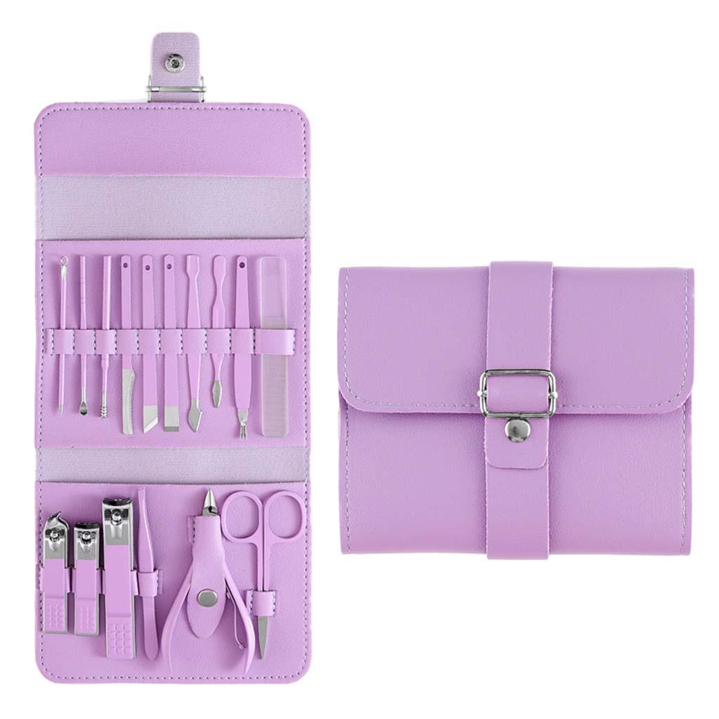 16x Manicure Set Nail Clippers Kit Manicure Ear Spoon for Home Travel Purple